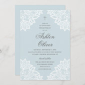  Lace Blue Religious Baptism & Christening Kaart (Voorkant / Achterkant)