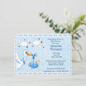 Lace Blue Stork Baby Shower Kaart (Staand voorkant)