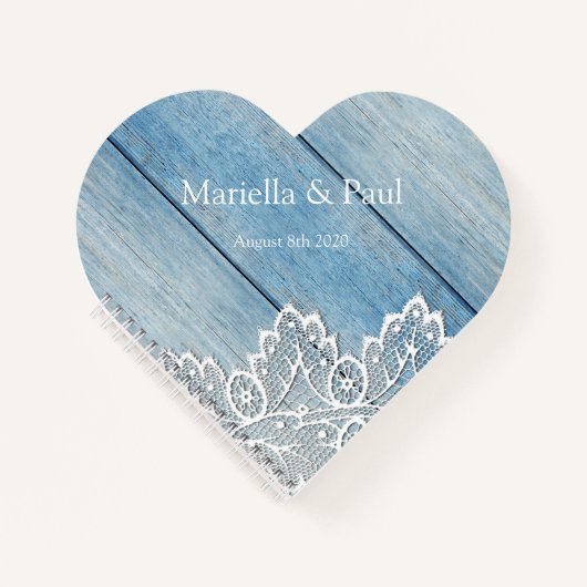  Lace Blue Wood Heart Shaped Wedding Notitieboek (Voorkant)