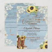 Lace,Boots Sunflowers Blue Wood Quinceañera  Kaart (Voorkant / Achterkant)
