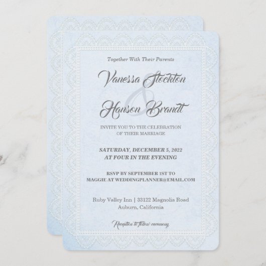 Lace Border White Wedding Invitation Kaart (Voorkant / Achterkant)