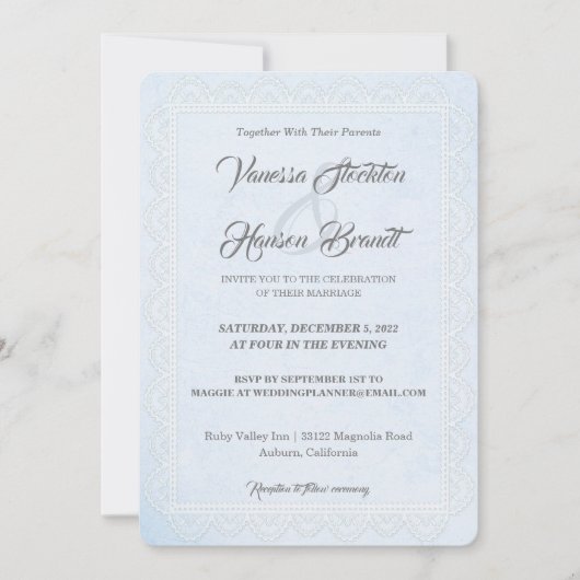 Lace Border White Wedding Invitation Kaart (Voorkant)