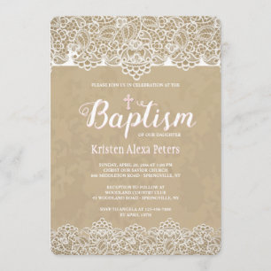 Lace Borders Baptisme Invitation Kaart