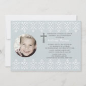 Lace Borders Blue Religious Photo Invitation Kaart (Voorkant)