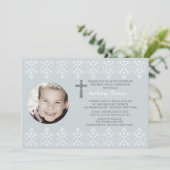 Lace Borders Blue Religious Photo Invitation Kaart (Staand voorkant)