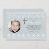 Lace Borders Blue Religious Photo Invitation Kaart (Voorkant / Achterkant)