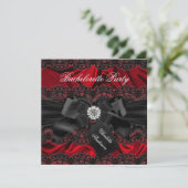 Lace & Bow Black Red Bachelorette Party nodigt uit Kaart (Staand voorkant)