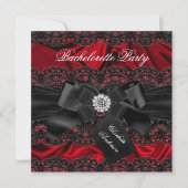 Lace & Bow Black Red Bachelorette Party nodigt uit Kaart (Voorkant)