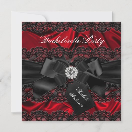 Lace & Bow Black Red Bachelorette Party nodigt uit Kaart (Voorkant)