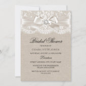 Lace Bow & Burlap  Vrijgezellenfeest uitnodigen Kaart (Voorkant)