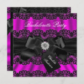 Lace & Bow Pink Black Bachelorette Party nodigt ui Kaart (Voorkant / Achterkant)