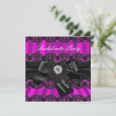 Lace & Bow Pink Black Bachelorette Party nodigt ui Kaart (Staand voorkant)