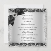 Lace & Bow Silver Black Quinceanera Party Invite Kaart (Achterkant)