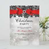 Lace Bow Silver Red-kerstfeestdag Kaart (Staand voorkant)