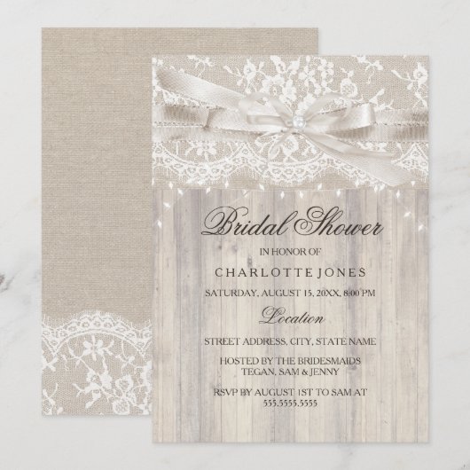 Lace Bow Sparkle Rustige Vrijgezellenfeest Kaart (Voorkant / Achterkant)