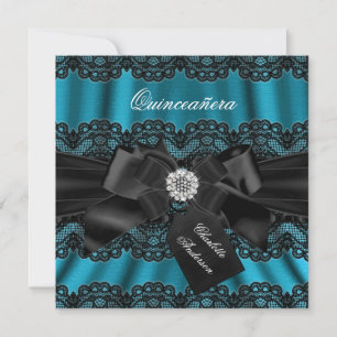 Lace & Bow Turquoise Zwarte Quinceanera Feest Uitn Kaart