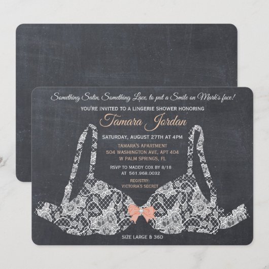 Lace Bra Lingerie Douche Chalkboard uitnodiging (Voorkant / Achterkant)