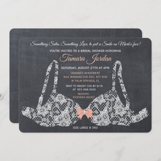 Lace Bra Vrijgezellenfeest Chalkboard Invitation Kaart (Voorkant / Achterkant)