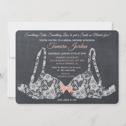 Lace Bra Vrijgezellenfeest Chalkboard Invitation Kaart (Voorkant)
