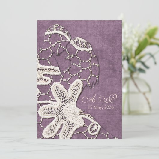 Lace Bride&Groom Wedding Invite Kaart (Staand voorkant)