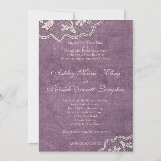 Lace Bride&Groom Wedding Invite Kaart (Achterkant)