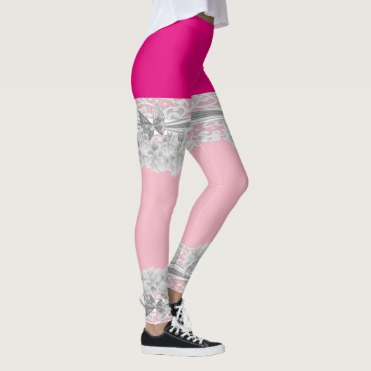 Lace briet roze trouwgarter patroon leggings (Rechts)