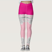 Lace briet roze trouwgarter patroon leggings (Voorkant)