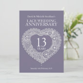 Lace bruiloft hart 13 jaar feestelijke uitnodiging (Staand voorkant)