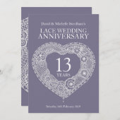 Lace bruiloft hart 13 jaar feestelijke uitnodiging (Voorkant / Achterkant)