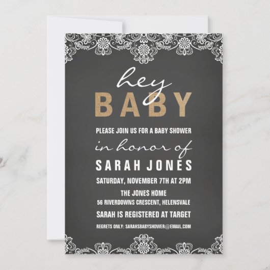 Lace & Burlap Baby shower Uitnodiging (Voorkant)