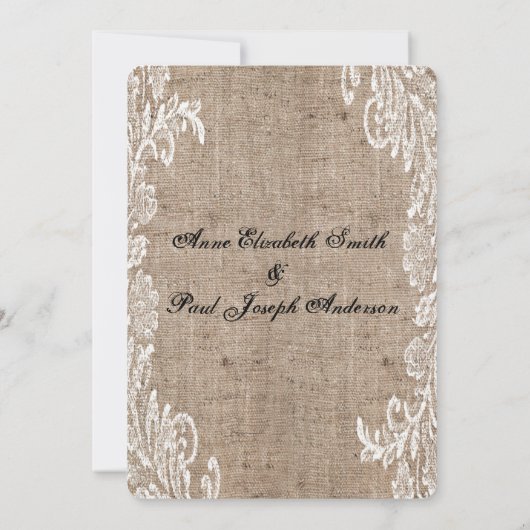 Lace Burlap bruiloft uitnodiging (Achterkant)