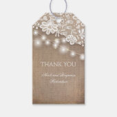 Lace Burlap en String Lights Rustieke bruiloft Cadeaulabel (Voorkant)