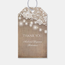 Lace Burlap en String Lights Rustieke bruiloft Cadeaulabel