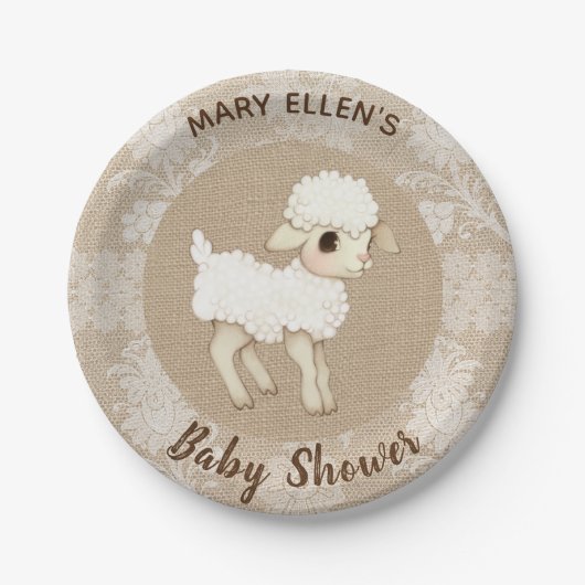 Lace Burlap Little Lamb Baby shower Paper Bord (Voorkant)