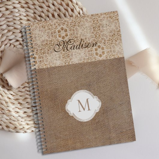 Lace Burlap Modern Rustic Trendy Monogram Planner
