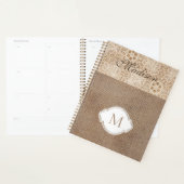 Lace Burlap Modern Rustic Trendy Monogram Planner (Display)