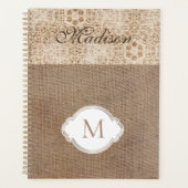 Lace Burlap Modern Rustic Trendy Monogram Planner (Voorkant)