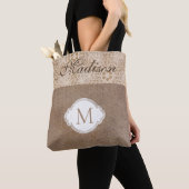 Lace Burlap Modern Rustic Trendy Monogram Tote Bag (Dichtbij)
