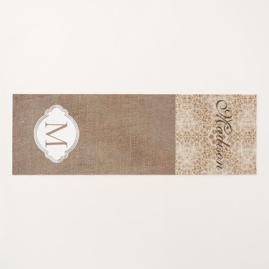 Lace Burlap Modern Rustic Trendy Monogram Yogamat (Voorkant (horizontaal))