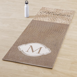 Lace Burlap Modern Rustic Trendy Monogram Yogamat