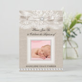 Lace & Burlap Photo Baptism/Christening Invitation Kaart (Staand voorkant)