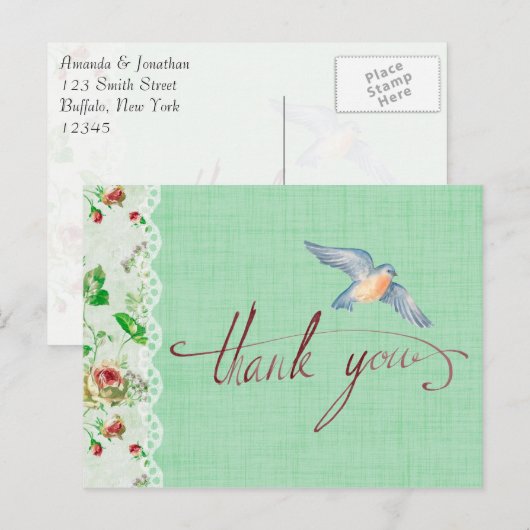 Lace Burlap Rozen en Slik Bedankt Briefkaart (Voorkant / Achterkant)