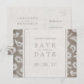 Lace burlap rustiek land bruiloft opslaan van de d aankondigingskaart (Voorkant / Achterkant)