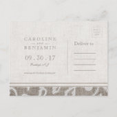 Lace burlap rustiek land bruiloft opslaan van de d aankondigingskaart (Achterkant)