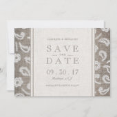 Lace burlap rustiek land bruiloft opslaan van de d save the date (Voorkant)