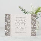 Lace burlap rustiek land bruiloft opslaan van de d save the date (Staand voorkant)