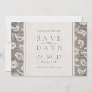 Lace burlap rustiek land bruiloft opslaan van de d save the date