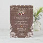 Lace Burlap String Lights Engagement Party Kaart (Staand voorkant)
