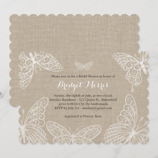 Lace Butterflies Bridal Shower Kaart (Voorkant / Achterkant)