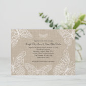 Lace Butterflies op Burlap Wedding Invitation 2 Kaart (Staand voorkant)